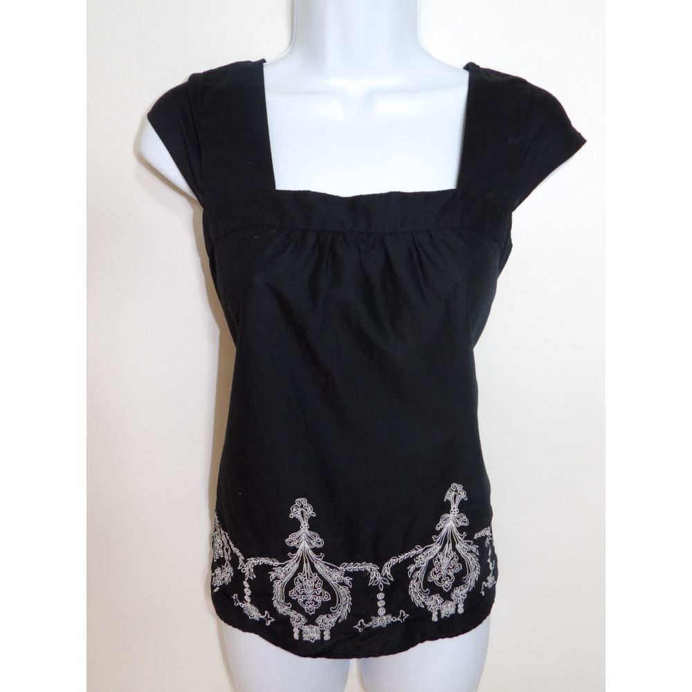 Ann Taylor LOFT Blouse Black Short Sleeve Size 4P